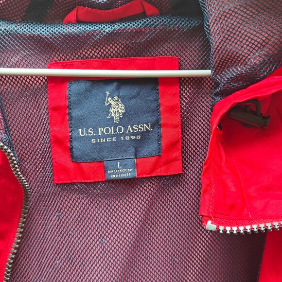 U.S. Polo Assn. Colorblock Hooded Windbreaker Jacket Red/Navy - Picture 4 of 4
